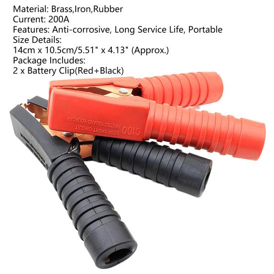 2Pcs Insulated Clip Heavy Duty Anti-corrosive Reliable 200A Car Battery Electric Lead Clip for Caravan