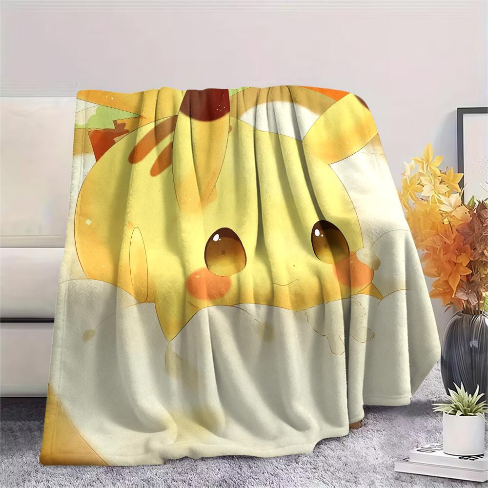 Cute Pikachu Print Flannel Blanket, High quality Comfortable for All Seasons, Home Decor, Warmth and Comfort