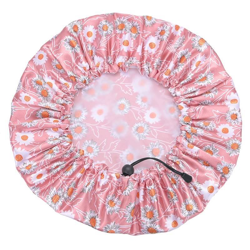 Cartoon Style Reusable Shower Cap For Adults With Daisy Print And Waterproof Design