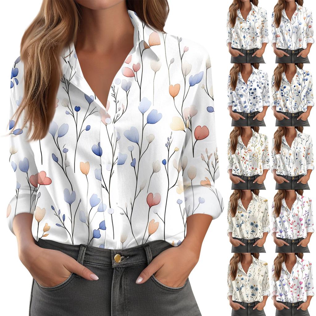 Women's Shirt Blouse Print Button Long Sleeve Casual Basic Shirt Collar Regular Top