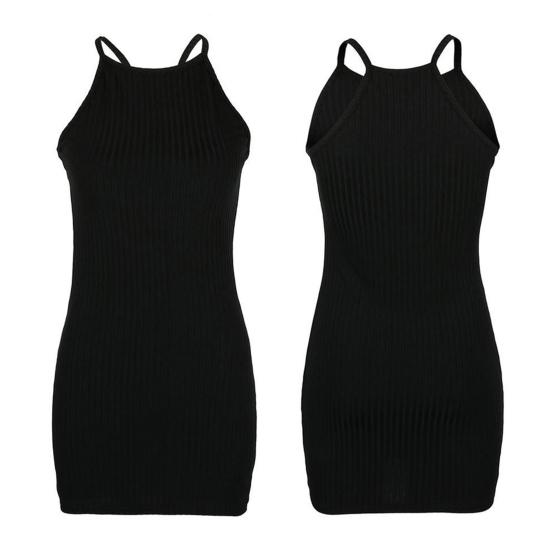 Платье С открытыми плечами Без рукавов Холтер Шея Вязаная узкая нить Оболочка Сплошной цвет Эластичная верхняя часть