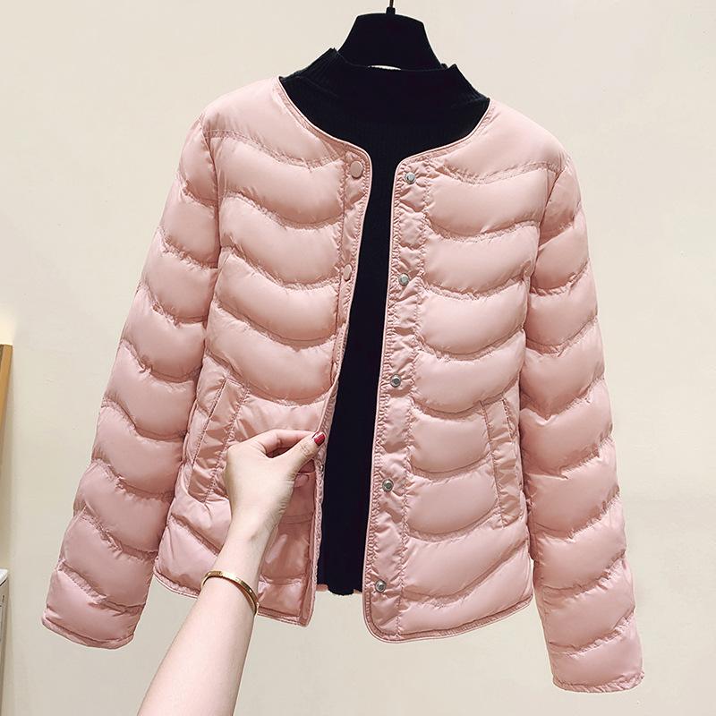 Inner Pot Warm and Lightweight Cotton Jacket for Women's Autumn and Winter Round Neck Short Cotton Jacket