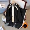 Women's Plus Size Autumn Plus Fleece Thick Cardigan Hoodie Retro Casual Pants Jacket Set