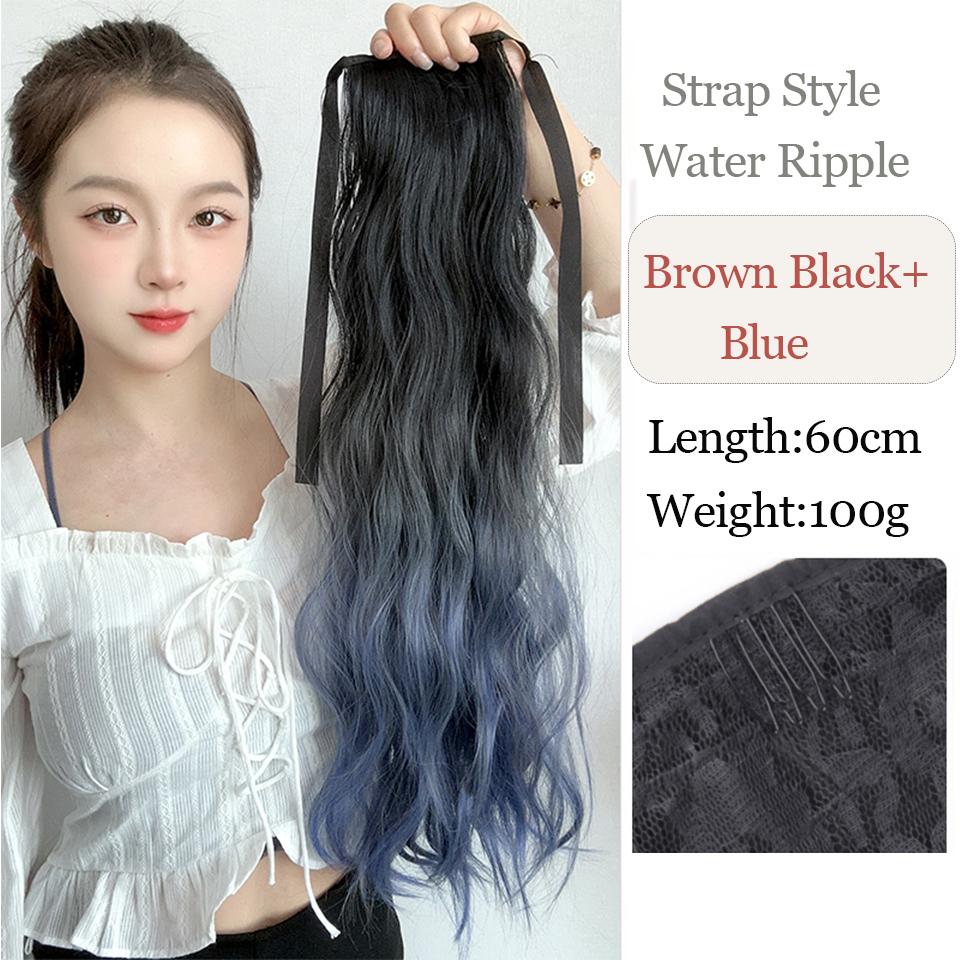 Синтетический конский хвост, длинный, с водной рябью, конский хвост, накладные волосы, термостойкий конский хвост, черный градиент, серый для женщин