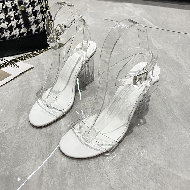 2024 Новые летние сексуальные босоножки Fairy с открытым носком и прозрачным каблуком, женские прозрачные босоножки с ремешками и толстым каблуком