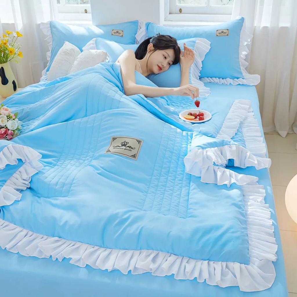 WTEMPO Летние тонкие стеганые одеяла с оборками Высококачественные Ретро Элегантные Кружевные Прохладные Одеяла Односпальные/Двуспальные Стеганые одеяла с принтом Домашние Общежитие Отель Мягкие Пледы