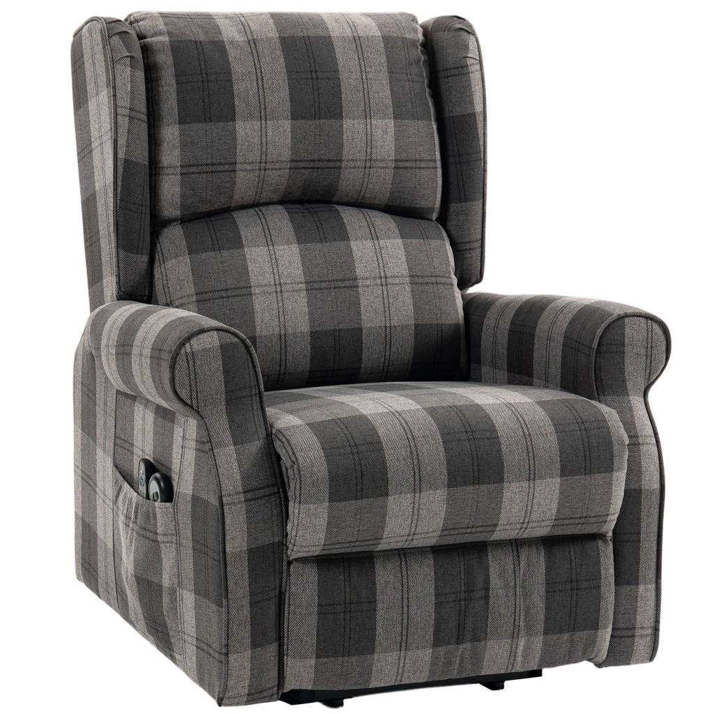 Power Lift Recliner Chair with Vibration Massage, Heat, Checked Lift Chair with Remote, Side Pockets, Grey