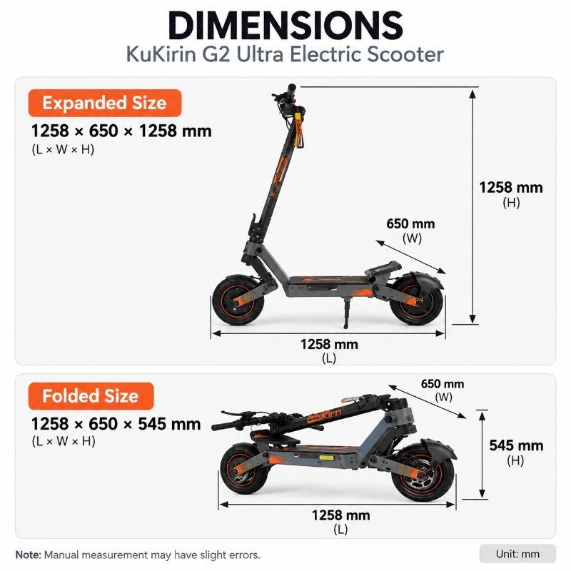 KuKirin G2 Ultra E-Scooter 1600W Dual Motor, 48V 18Ah, 50km/h, 35km Range, 10" Tubeless Tires, Bluetooth Touchscreen
