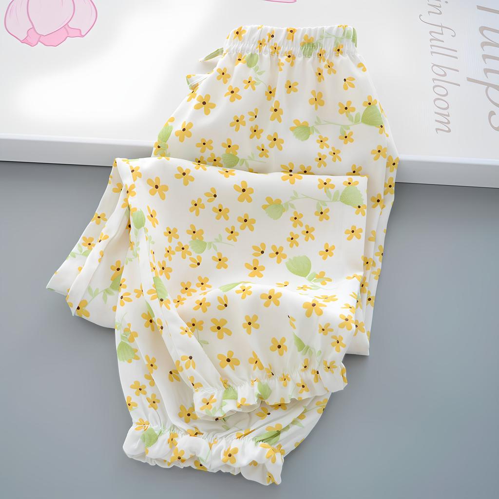 Детские повседневные брюки от комаров, летние тонкие брюки для сна для девочек, свободные внешние брюки-фонарики