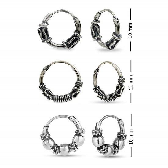 LeCalla Комплект ювелирных изделий из стерлингового серебра 925 пробы из 3 пар антикварных бесконечных маленьких балийских серег-колец для мужчин и женщин