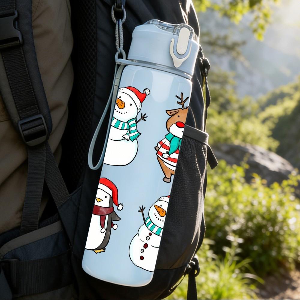 1PC Gingerbread Man Xmas Print 750ml Color Plastic Sports Water Bottle Leakproof Flip Straw Lid Suitable for Sports Office Home Use
