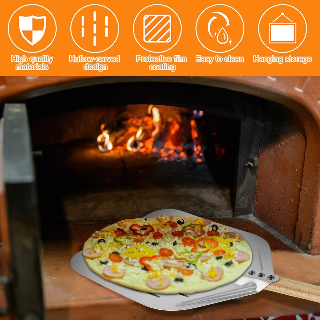 12inch Pizza Peels Aluminium Alloy Pizza Paddle Spatula Long Handle Non-Stick Perforated Pizza Shovel Lightweight Pizza Shovel