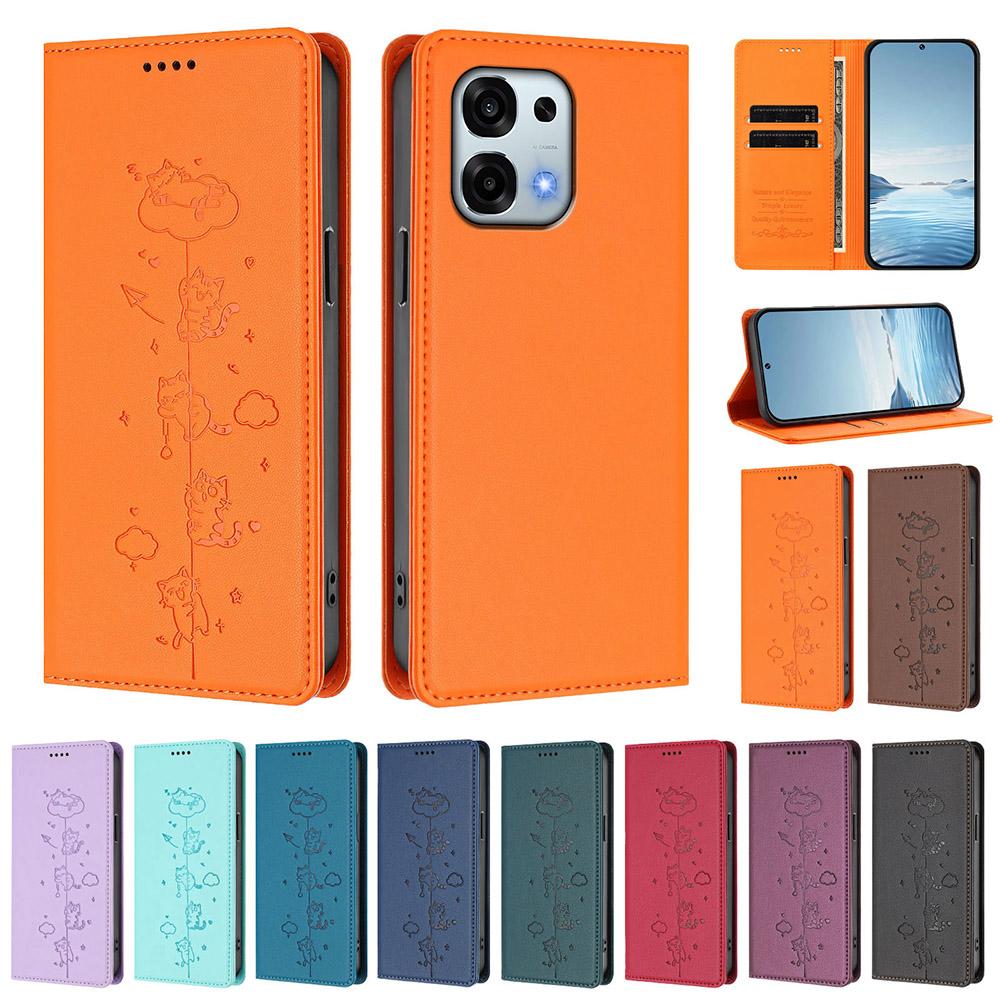Милый кожаный флип-кошелек с рисунком кота для OPPO Find X9 X8S X8 X7 Ultra X6 X5 Lite F31 Reno 13 12 F Pro 13F 12F Слот для карт Чехол для телефона