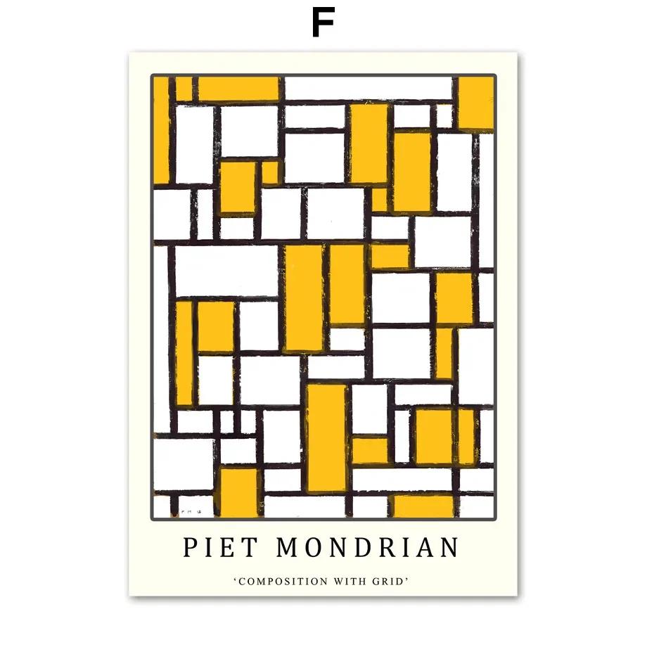 Piet Mondrian Exhibition Poster Modern Abstract Geometric Wall Prints Canvas Nordic Pictures For Living Room Decor