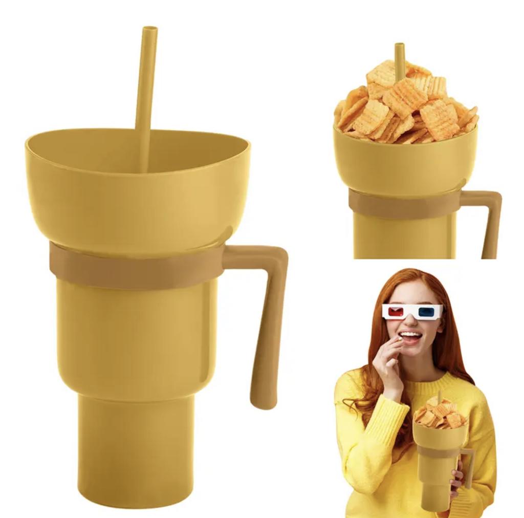 New 2 IN 1 Creative Popcorn Snack Cup Integrated Beverage Cup With Handle Portable Beverage Cup Novel Design And Many Functions
