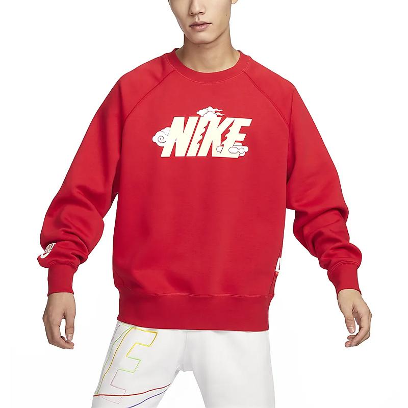 Nike Осень-зима 23 Год Дракона CNY Series Логотип Флисовая толстовка с круглым вырезом Детские топы University-Red FZ6374-657