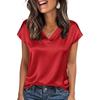 21-Color Women's Satin T-shirt Spring and Summer European and American Women's Clothing New V-neck Satin Casual Top Women