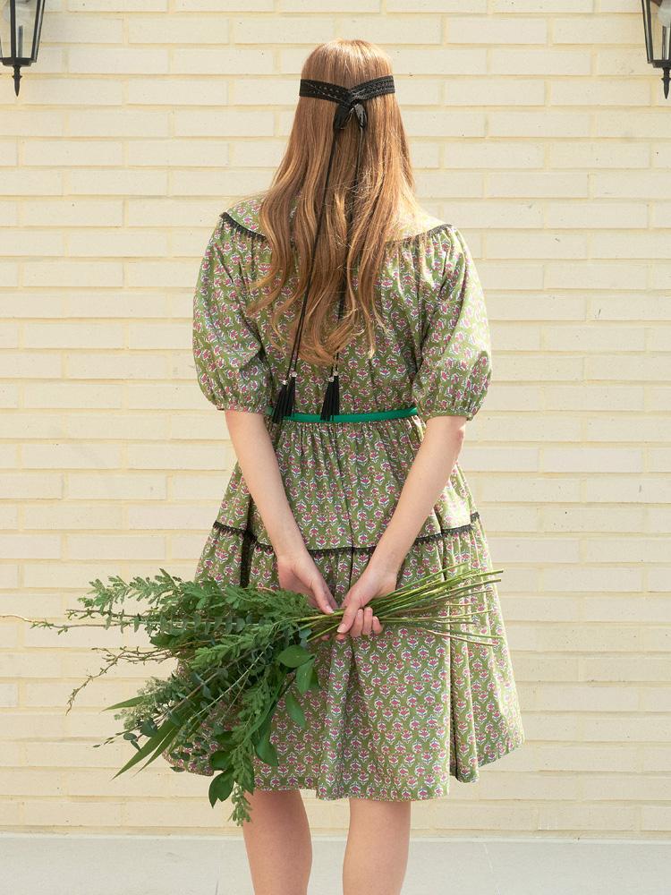 L By L Green Flower Cotton Lace Dress