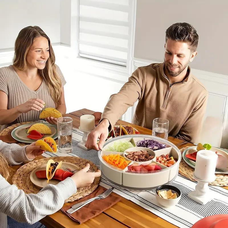 Rotating Snack Tray with Lid and Handle Storage Box Multi-Compartment Fruit and Vegetable Serving Platter Durable PP Material