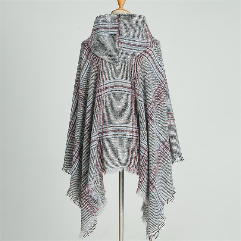 Накидка с капюшоном, клетчатый шарф, имитация кашемира, зимний с теплой шалью, пончо, накидка