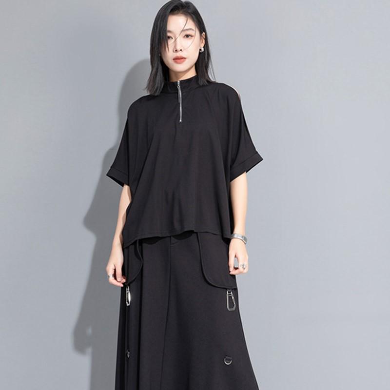 Короткий рукав свободного покроя Черный винтажный Повседневный свободный летний топ футболка Женская футболка