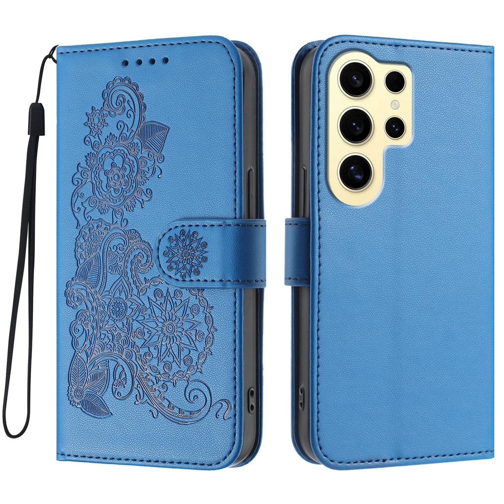For Samsung Galaxy S24 Ultra Phone Cases Mandala Flower Leather Wallet Mobile Cover with Strap