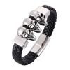 Punk Stainless Steel Skeleton Skull Bracelet Men Magnetic Buckle Bangles Fashion Braided Leather Bracelet Jewelry Gift BB918