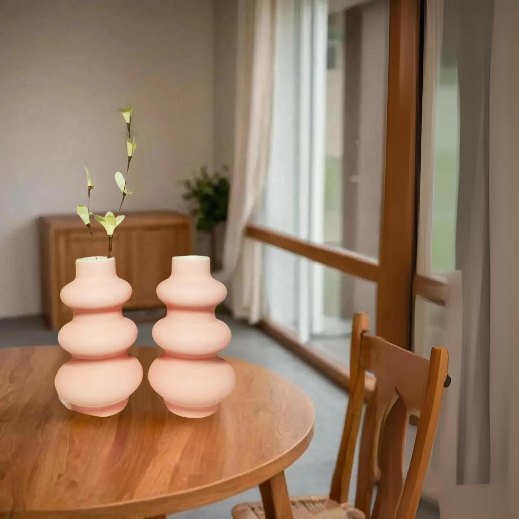 Керамическая ваза «Baby Pink Triple Ring» 8 дюймов — набор из 2 шт. | Декоративная ваза с тремя кольцами для сухоцветов и пампасной травы | Вазы для домашнего декора