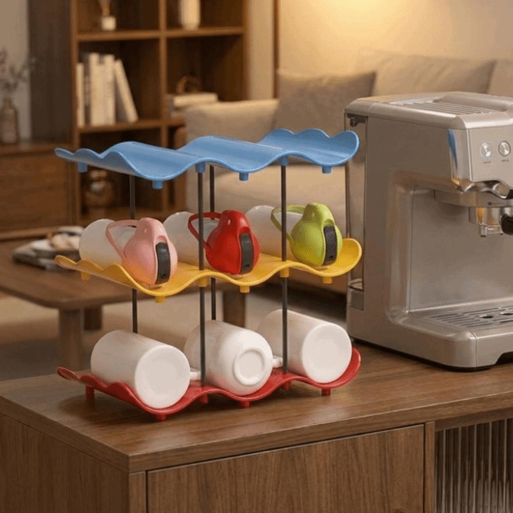 Anti-Fall Cup Storage Rack Large Capacity Water Cup Holder Wavy Multi-layer Finishing Rack Pantry