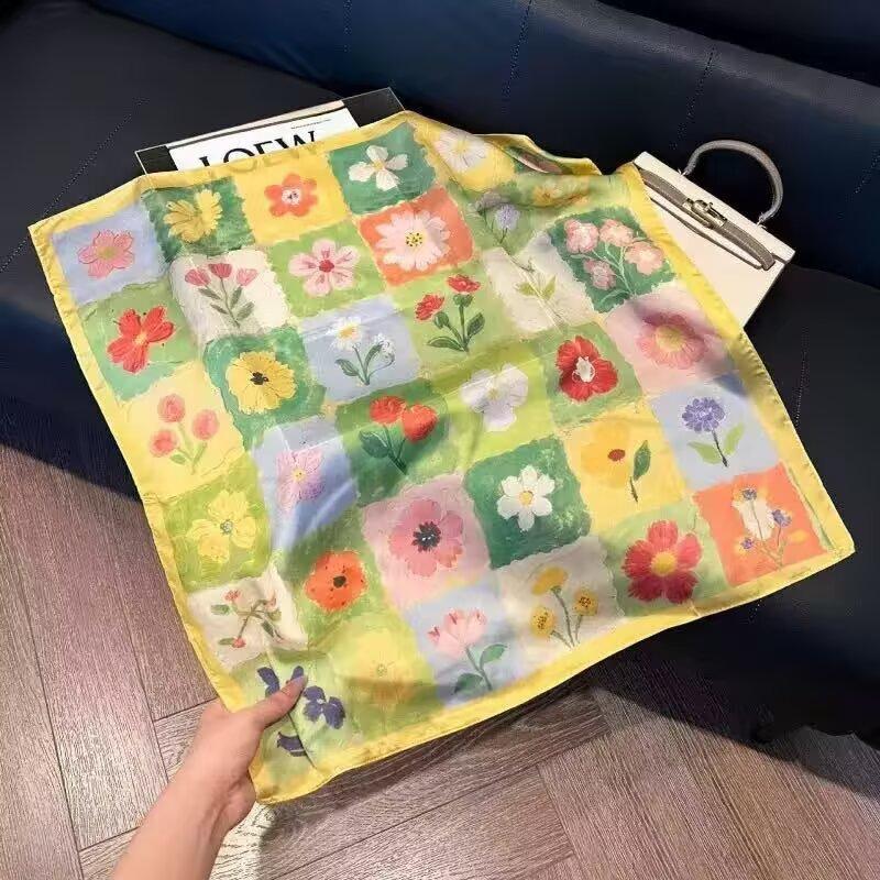 New white 71CM premium silk scarf women's neck protector scarf spring and autumn retro scarf shawl tied bag straight hair