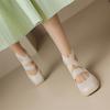 Women Mary Janes Pumps Round Toe Thick Mid Heels Cross Strap Glove Shoes Ladies Fashion Shoes Spring Autumn Beige 43