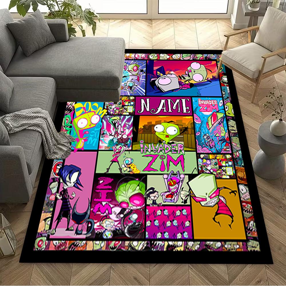 Invader Zim Comic Collage Customize Your Name Floor Rug Office Rug Suitable for Game Room Playrooms Balcony Dining Room Anti-slip Rug