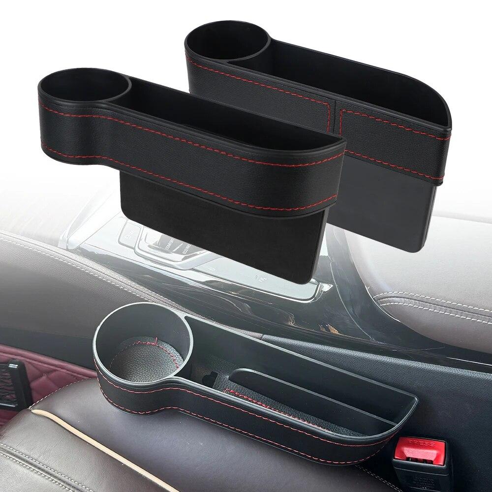 Leather Car Seat Gap Storage Box With Charging Hole Automobile Slit Box Phone Bottle Keys Holder