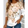 Spring and Autumn Women's T Shirt Floral Graphic Plants Stylish Casual Long Sleeve T-shirts Round Neck Regular Tops Flower Printed Pullover