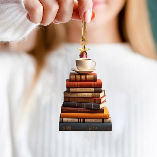 Подвеска на рождественскую елку, акриловая форма дерева, книга, огурец, украшение на рождественскую елку, подвесное украшение для внутреннего и наружного зимнего декора