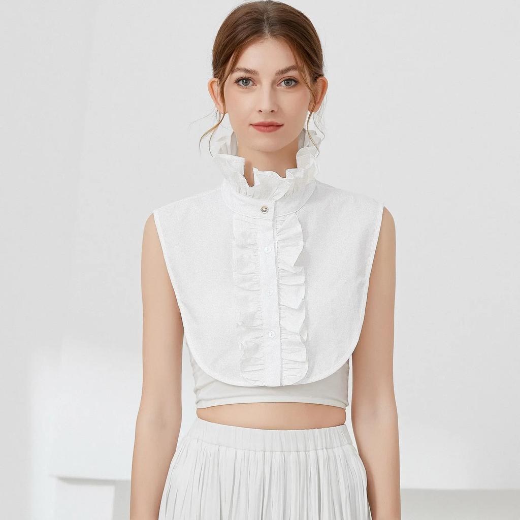Linbaiway Korean Ruffles Stand Detachable Shirt Collar Fashion Lace Fake Collar Detachable Blouse Collar Accessories