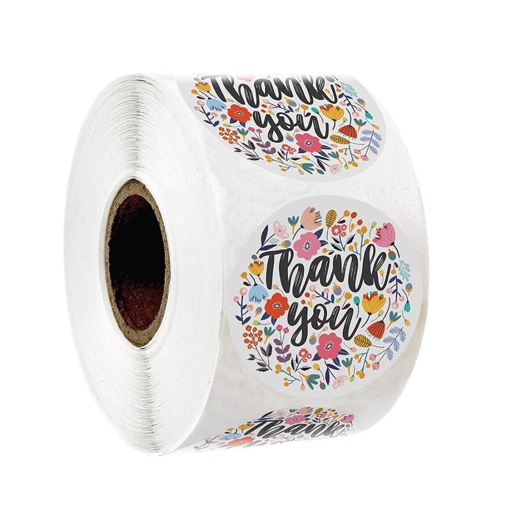 50pcs/lot Paper Flowers Thank You Stickers for Wedding Favors and Party Seal Labels Business Packing Label Stationery Sticker