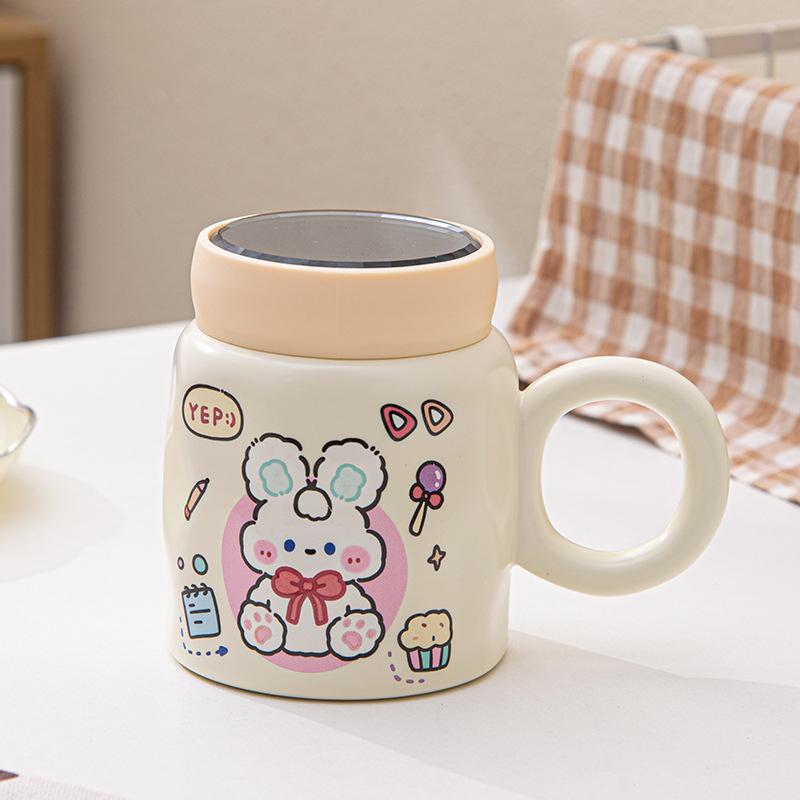 Керамическая чашка, покрытая зеркалом, с крышкой и ложкой, мультяшная кружка, милая чашка для питья для дома, большой емкости