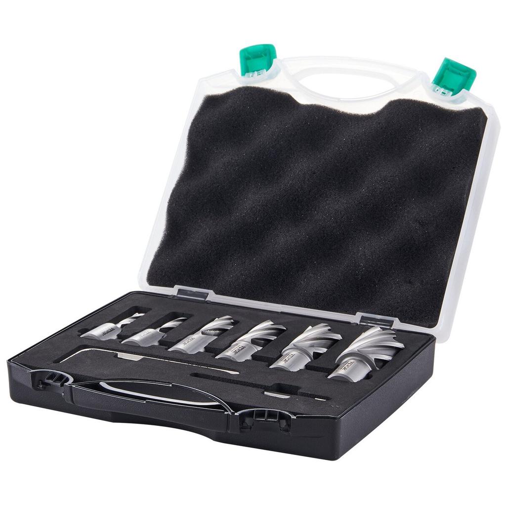 Annular Cutter Set, 6 pcs Weldon Shank Mag Drill Bits, 1" Cutting Depth, 1/2" to 1-1/16" Cutting Diameter, M2AL High-Speed Steel, with Pilot Pin and