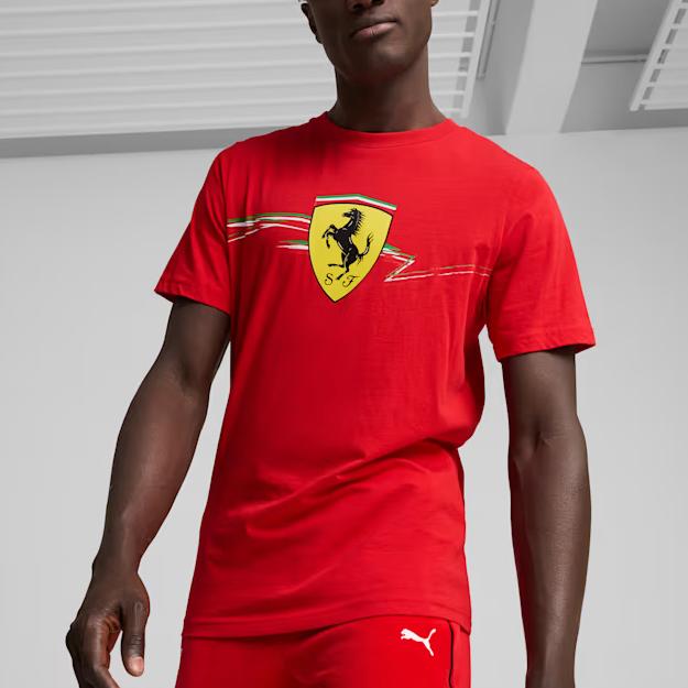 Puma Race Big Shield Logo Fashion Round Neck Short Sleeve Regular T-Shirt Men T-Shirts Red 627055-02