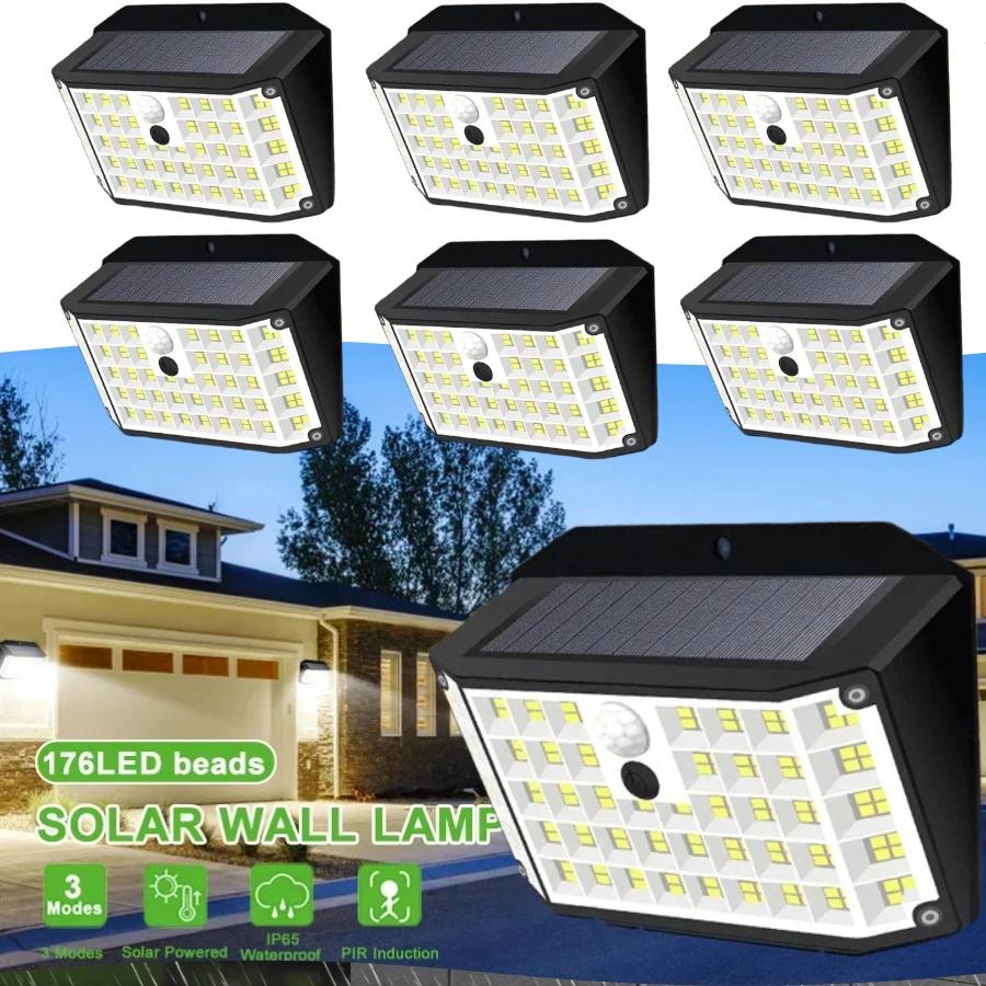 Solar Wall Lamp LED 3 Modes Wall Lamp IP65 Waterproof Powered Sunlight Solar Motion Sensor Flood Light for Outdoor Yard Garden