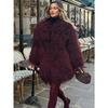 2024 Winter New Burgundy Fluffy Fur Coat Women Oversize Long Sleeve Faux Fur Plush Jackets Female Commute Street Outwear