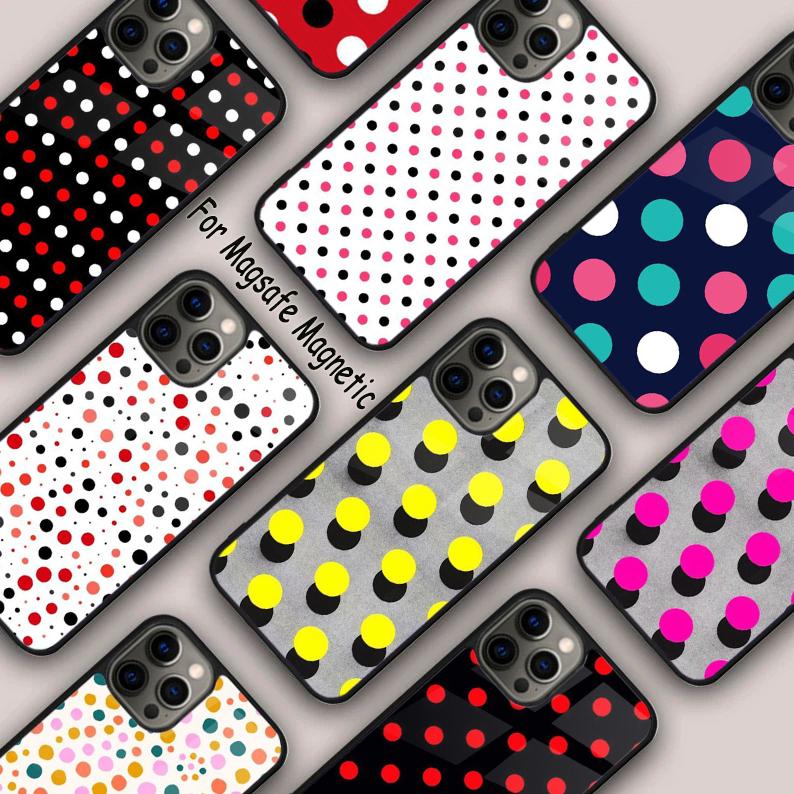 Черно-бело-красный чехол-книжка в горошек с магнитом для APPLE iPhone 17 Air 16 14 13 12 Pro Max 15 Plus Беспроводная крышка MagSafe