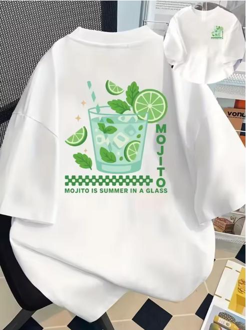 The Mojito Cocktail Graphic TShirt Casual Crew Neck Short Sleeve Top Retro Lime Mint PrintVersatile Summer Daily Fashion Tee