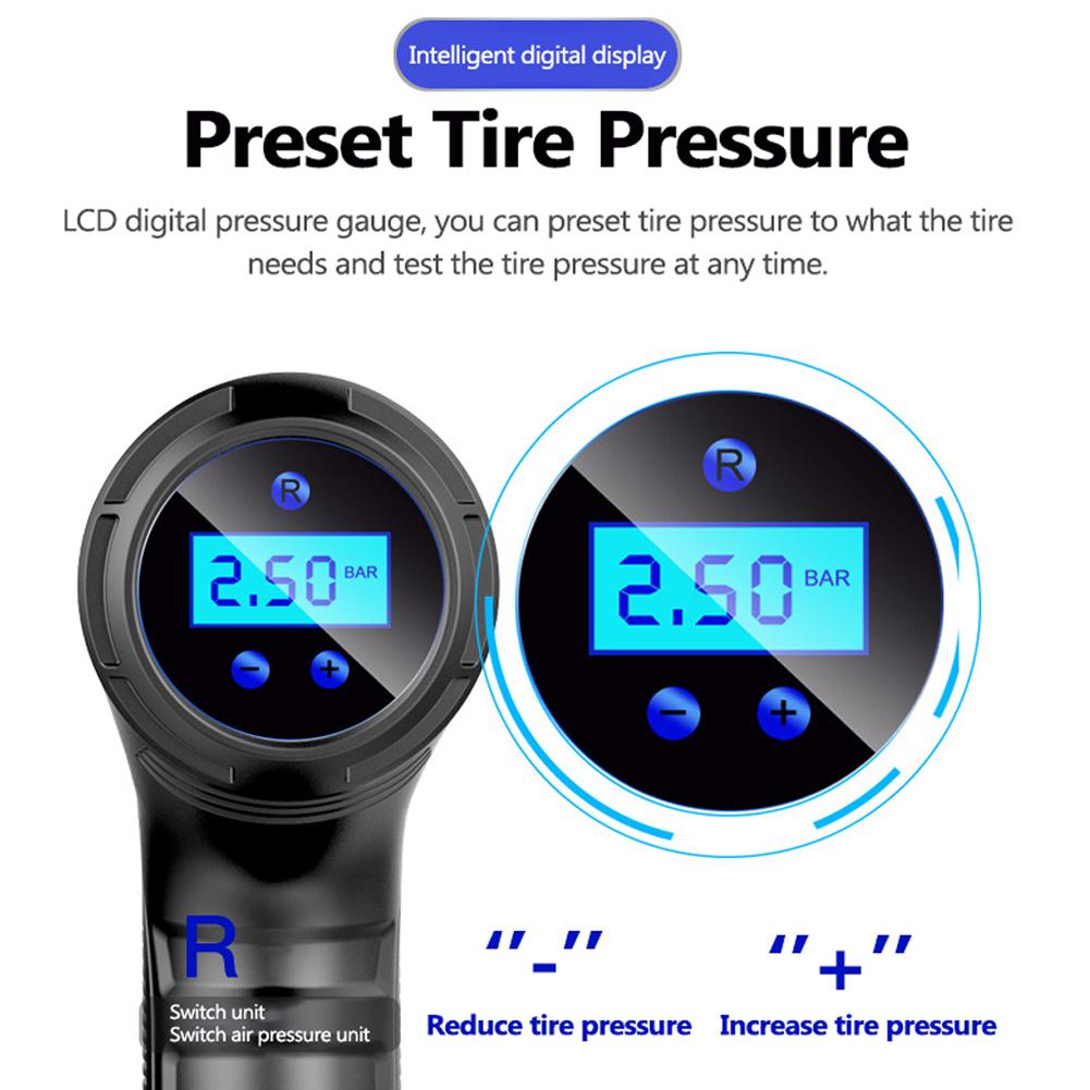 120W Wireless Car Air Compressor USB Rechargeable  Tire Inflator Digital Display Inflatable Pump and 4PCS Tire Gage Alert Sensor Indicator Valve Caps