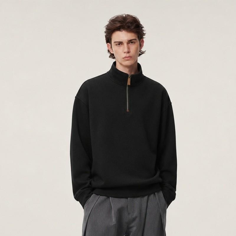 Unisex Oversized High-Neck Half-Zip Sweatshirt Warm Cotton Blend Retro Streetwear Long Sleeve Top