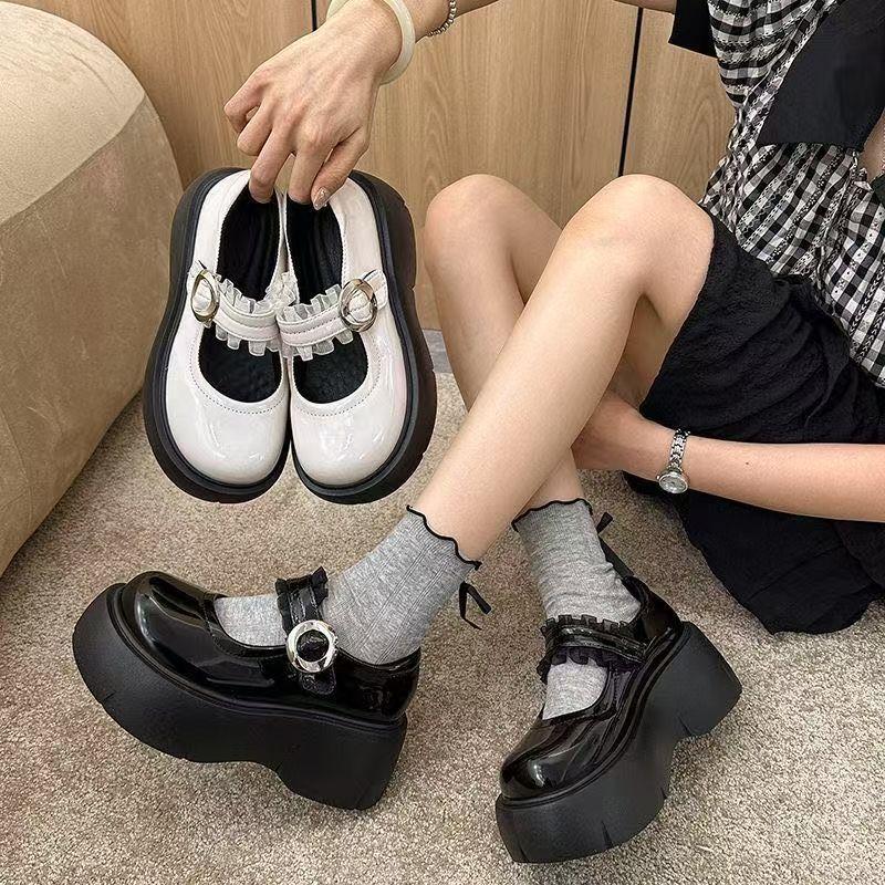 French Style with Skirt Platform Small Leather Shoes Women's 2025 Spring and Autumn New Black Round Head Retro High Heel Mary Jane Single Shoes