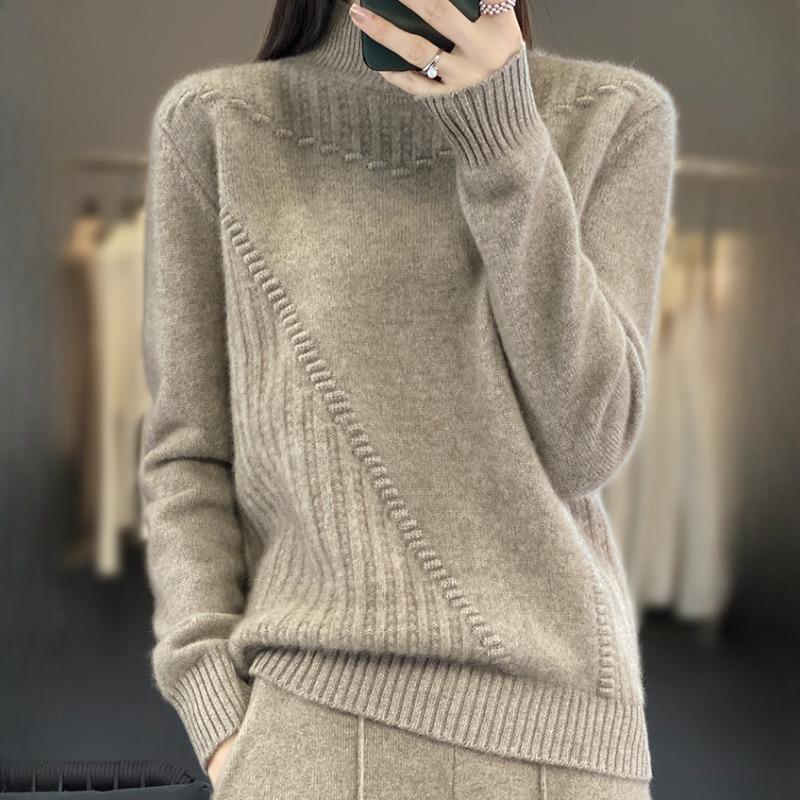 IHUASU Half High Neck Thickened Jumper Women's Fashion Versatile Loose Knitted Bottoming Shirt Autumn and Winter Tops