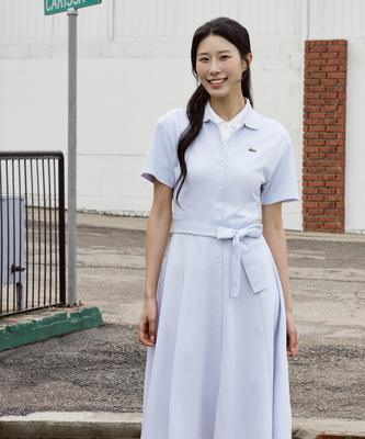 Женское приталенное платье-поло Lacoste с поясом Ef9621-56G J2G