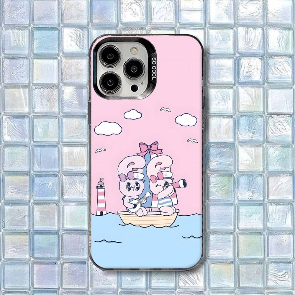 Esther Bunny Cute Phone Case For iPhone 17,16,15,14,13,12,11,Air,X,XR,Pro,Max,Plus IMD Silver Shell